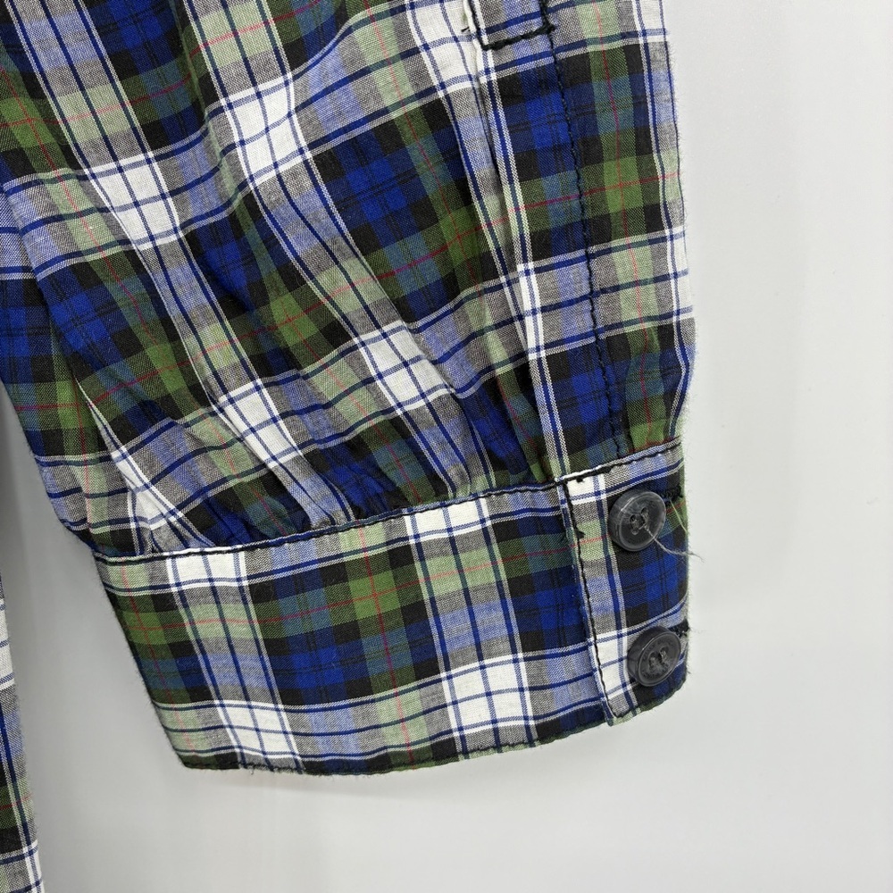 Tory Burch Tartan Plaid Button Ruffle Preppy Office Top Shirt Blouse Green 6 - Picture 7 of 7